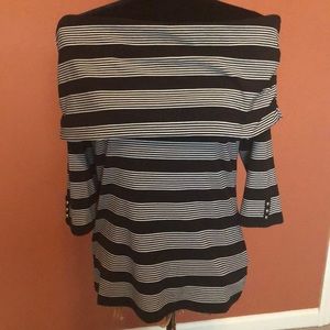 Knit off the shoulder striped top.